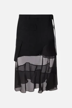 Gonne>SACAI gonna asimmetrica in misto lana con cintura Nero