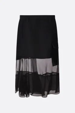 Gonne>SACAI gonna asimmetrica in misto lana con cintura Nero