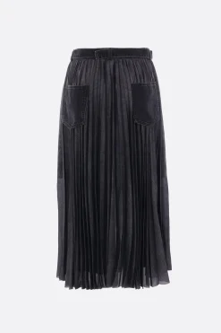 Gonne>SACAI gonna in denim e twill plissé stampato Nero