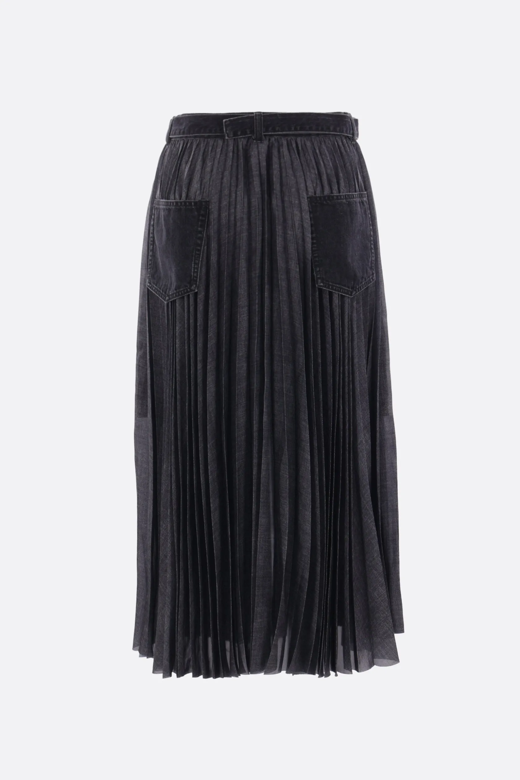 Gonne>SACAI gonna in denim e twill plissé stampato Nero
