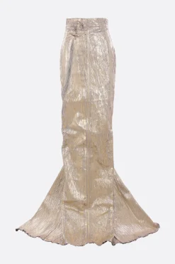 Gonne>RICK OWENS gonna lunga Lido in denim stretch verniciato Oro