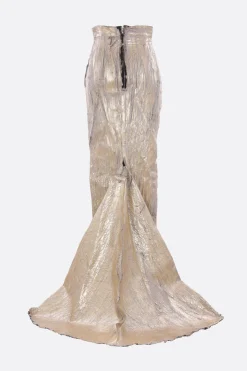 Gonne>RICK OWENS gonna lunga Lido in denim stretch verniciato Oro