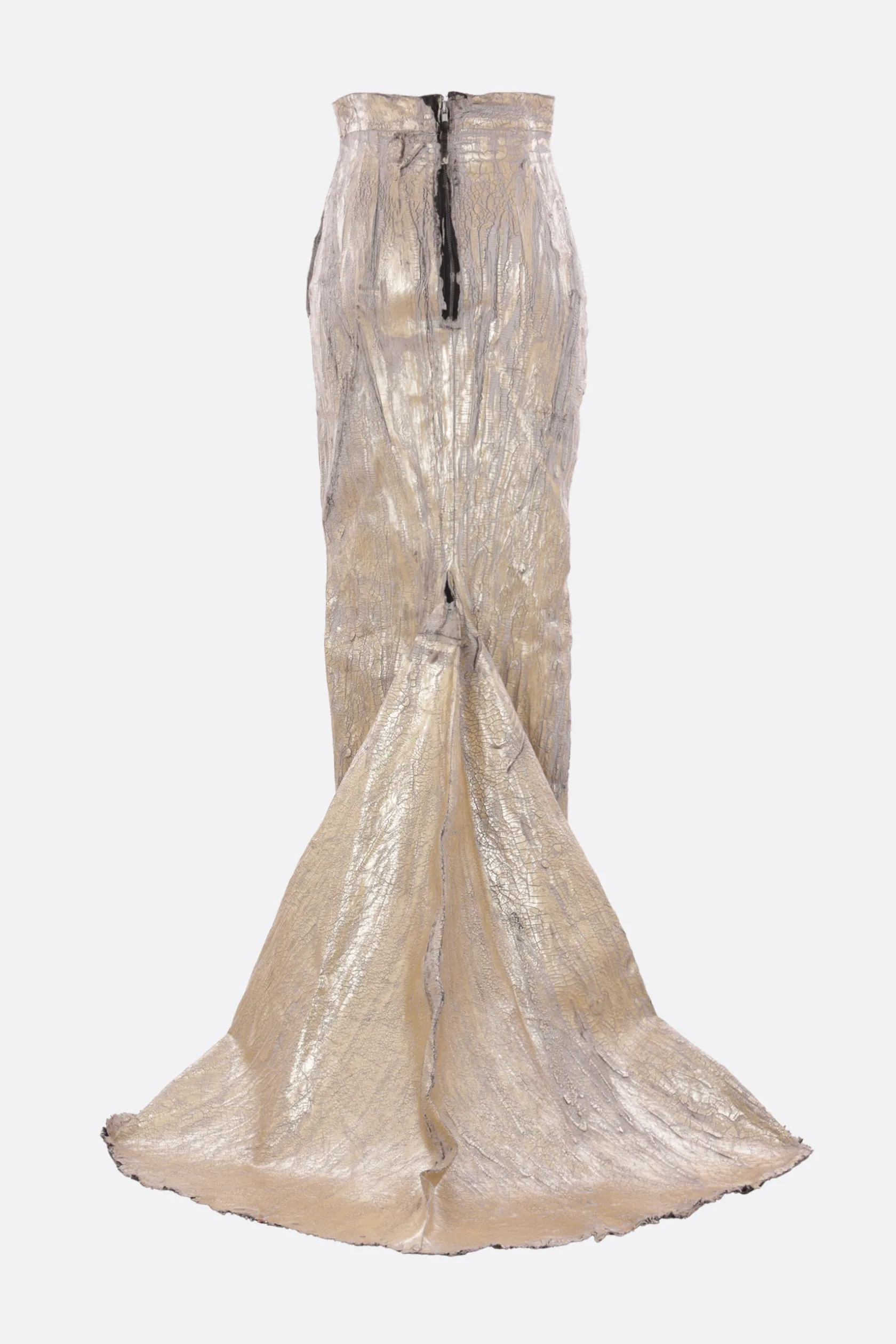 Gonne>RICK OWENS gonna lunga Lido in denim stretch verniciato Oro