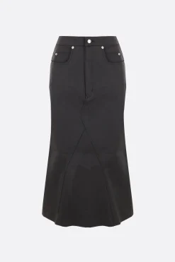 Gonne>RICK OWENS gonna midi Godet in denim resinato Nero