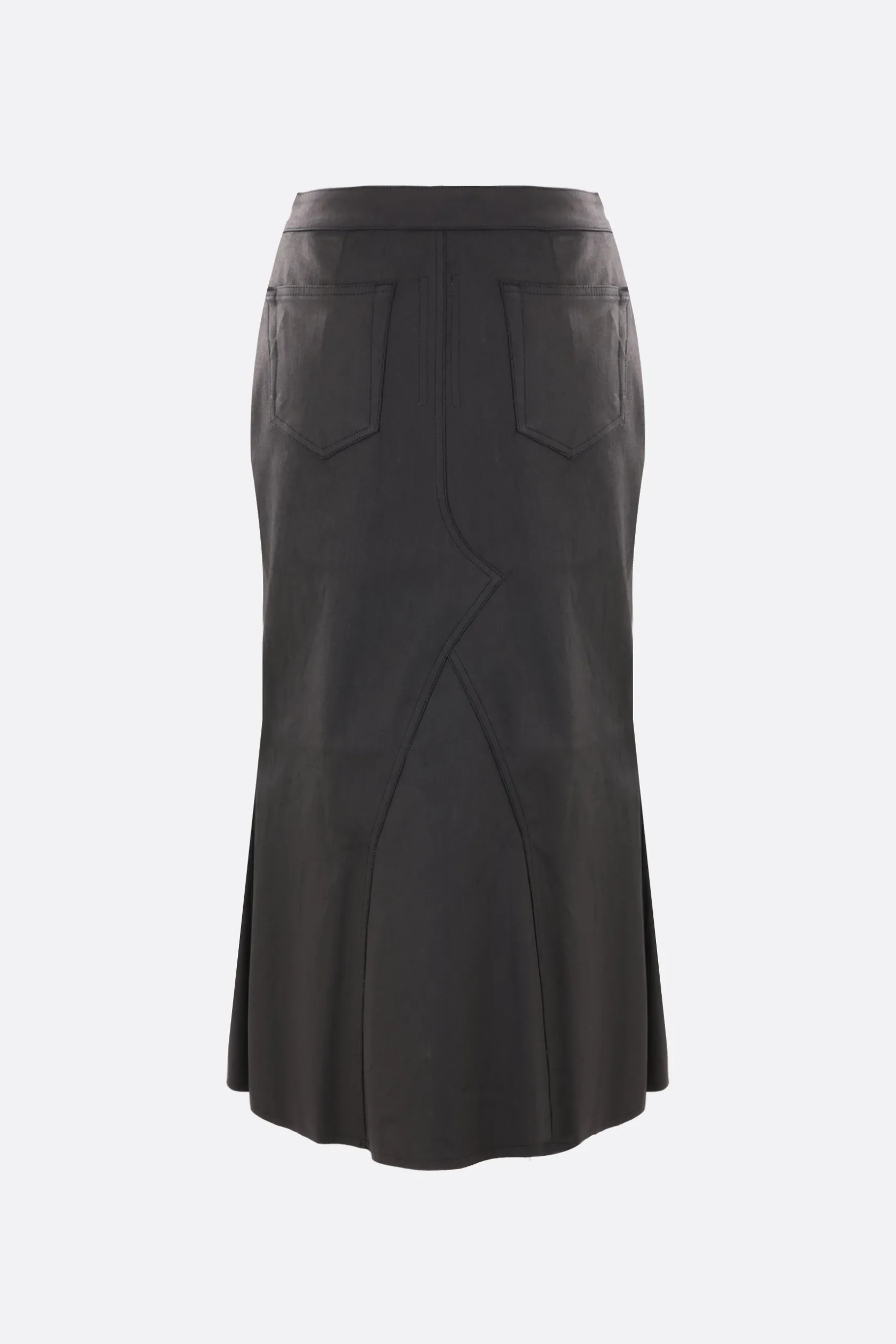 Gonne>RICK OWENS gonna midi Godet in denim resinato Nero