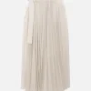Gonne>SACAI gonna plissé in raso e denim Bianco