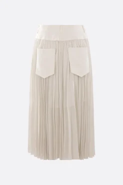 Gonne>SACAI gonna plissé in raso e denim Bianco