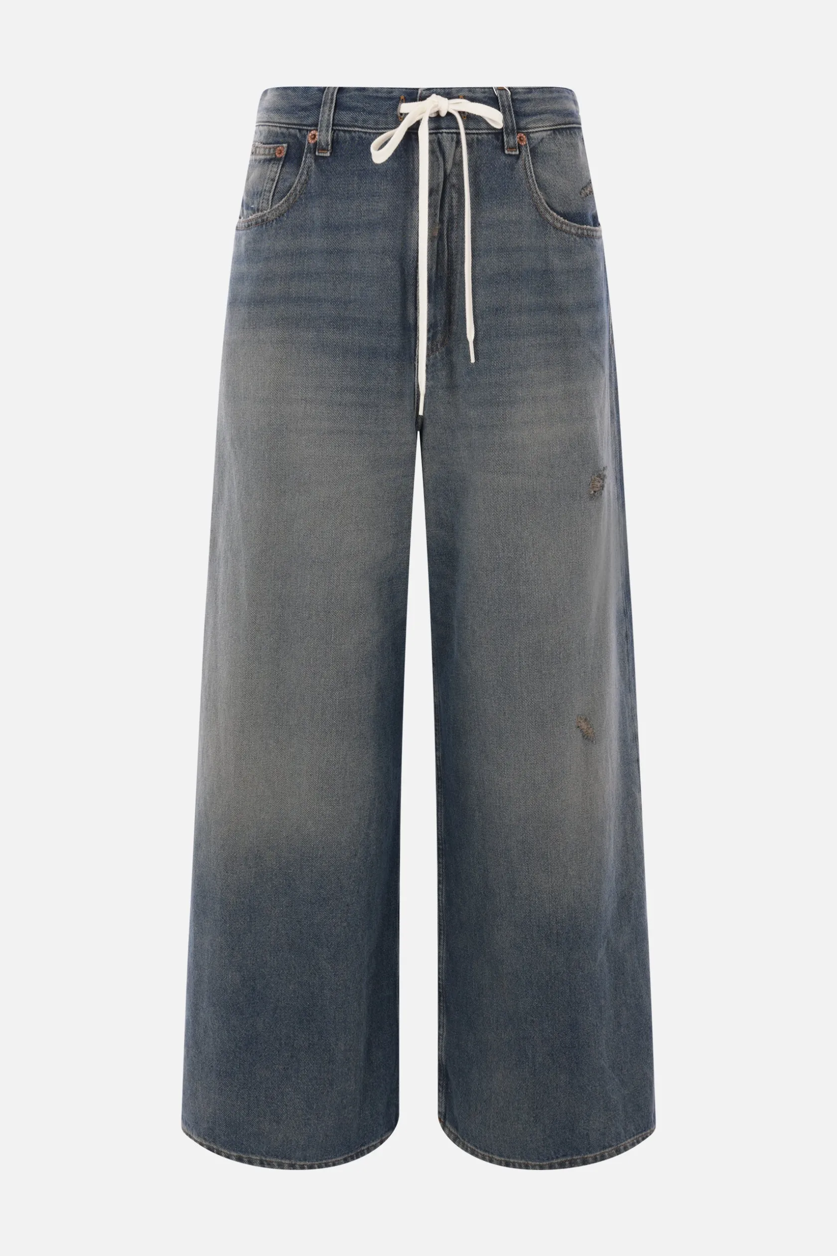 Jeans>MM6 jeans a gamba ampia in denim con coulisse Grigio