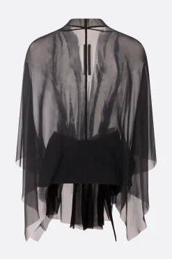 Capispalla>RICK OWENS mantella Half Moon in chiffon Nero
