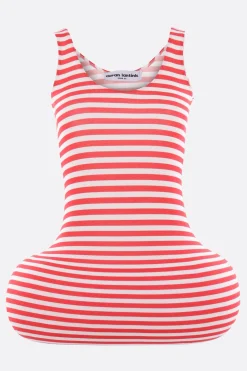 Abiti>DURAN LANTINK miniabito smanicato in jersey stretch a righe Rosso