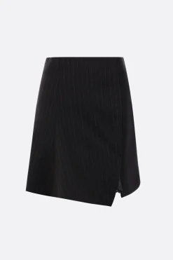 Gonne>SACAI minigonna asimmetrica in lana gessata Nero
