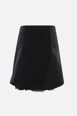 Gonne>SACAI minigonna asimmetrica in lana gessata Nero