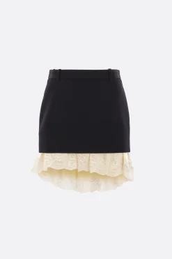 Gonne>BALENCIAGA minigonna Lingerie in lana e pizzo Nero