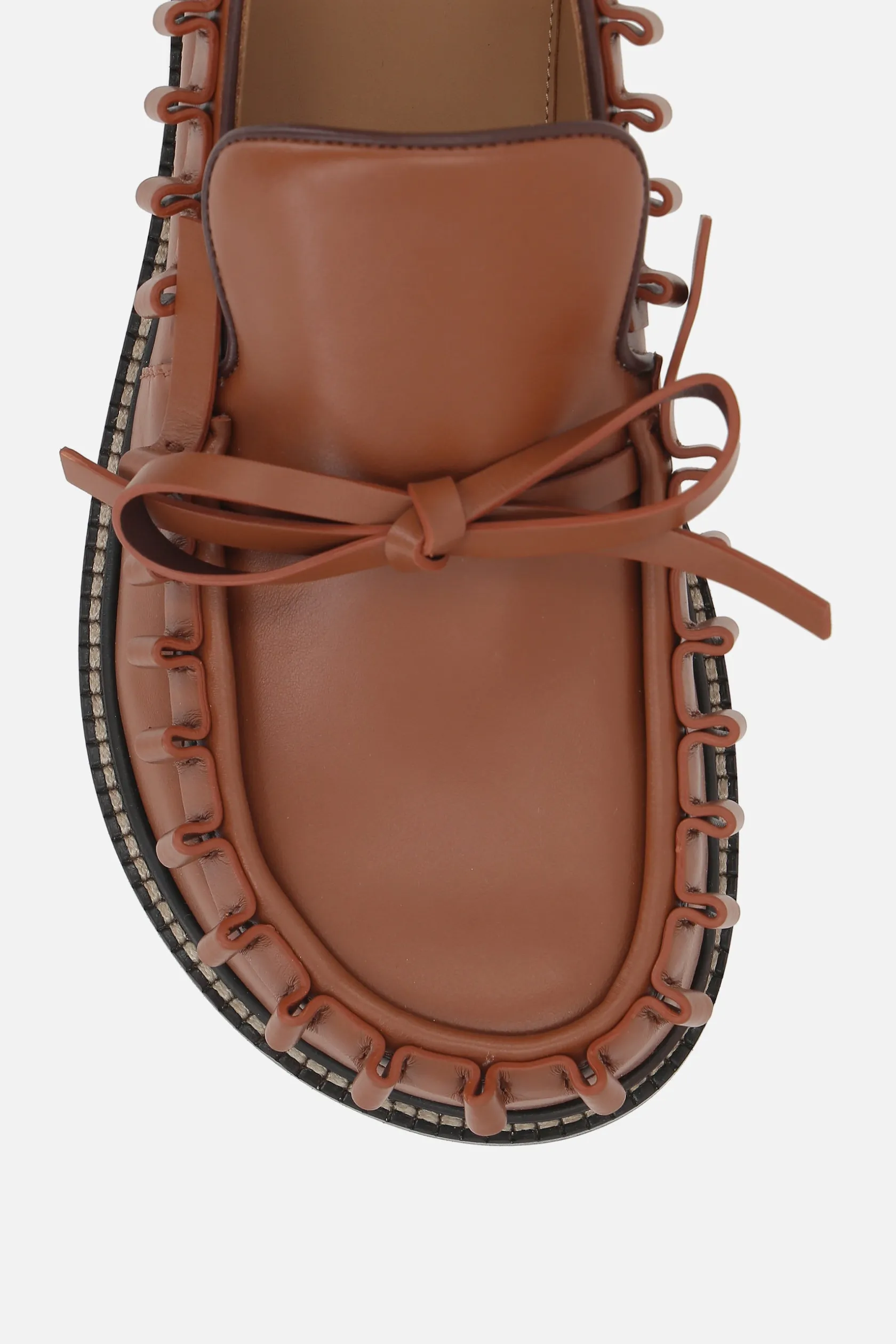 Mocassini E Slippers>JW ANDERSON mocassino in pelle liscia con rouche Marrone