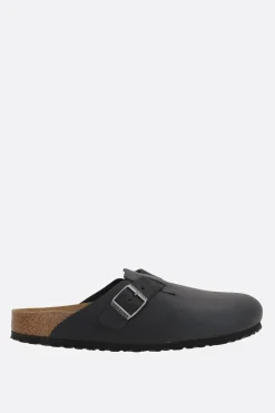 Décolletés E Slingbacks>BIRKENSTOCK mule flat Boston BS in pelle oliata (Narrow Fit) Nero