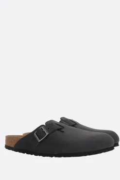 Mocassini E Slippers>BIRKENSTOCK mule flat Boston BS in pelle oliata (Narrow Fit) Nero