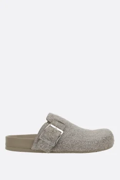 Décolletés E Slingbacks>LOEWE mule flat Ease Buckle in suede spazzolato Verde
