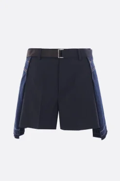 Pantaloni>SACAI pantalone corto in misto lana e denim con cintura Blu
