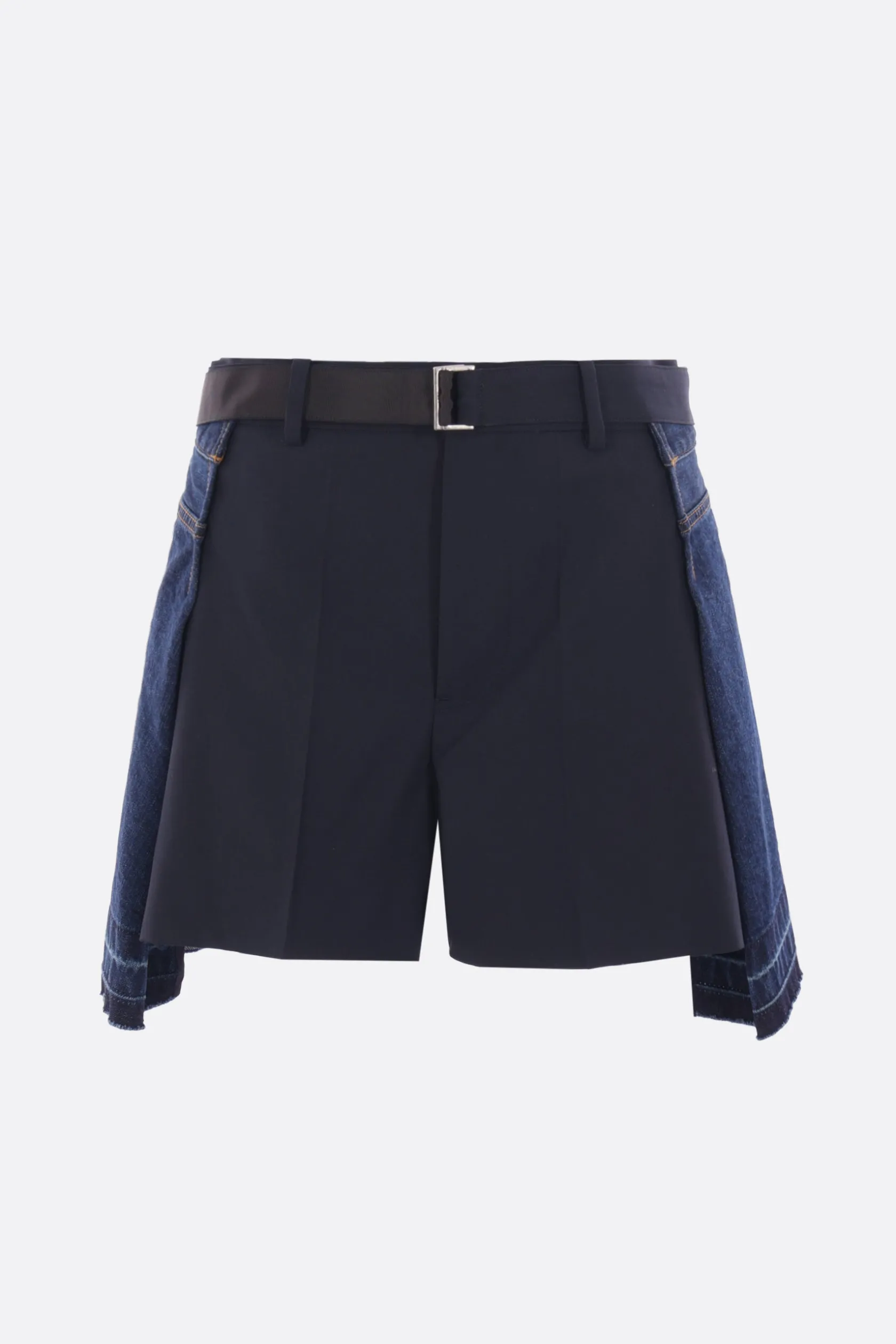 Pantaloni>SACAI pantalone corto in misto lana e denim con cintura Blu