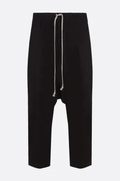 Pantaloni>RICK OWENS pantalone cropped in cotone con coulisse Nero
