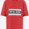 Topwear>MARTINE ROSE polo oversize in piquet a righe Rosso