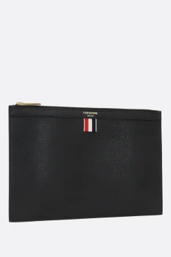 Borse A Mano>THOM BROWNE porta documenti small in pelle Pebble Grain Nero
