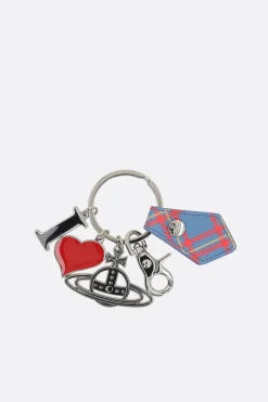 Piccola Pelletteria>VIVIENNE WESTWOOD portachiavi I Love Orb in ecopelle saffiano tartan Multicolor