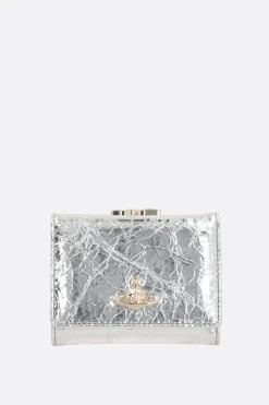 Portafogli>VIVIENNE WESTWOOD portafogli Frame small in pelle laminata crinkled Argento