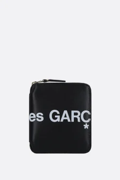 Portafogli>COMME DES GARÇONS WALLET portafogli zip-around small in pelle liscia stampa logo Nero