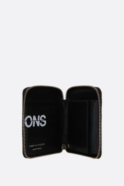 Portafogli>COMME DES GARÇONS WALLET portafogli zip-around small in pelle liscia stampa logo Nero