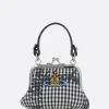 Piccola Pelletteria>VIVIENNE WESTWOOD portamonete mini in tessuto Gingham con catena Nero