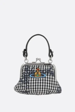 Piccola Pelletteria>VIVIENNE WESTWOOD portamonete mini in tessuto Gingham con catena Nero