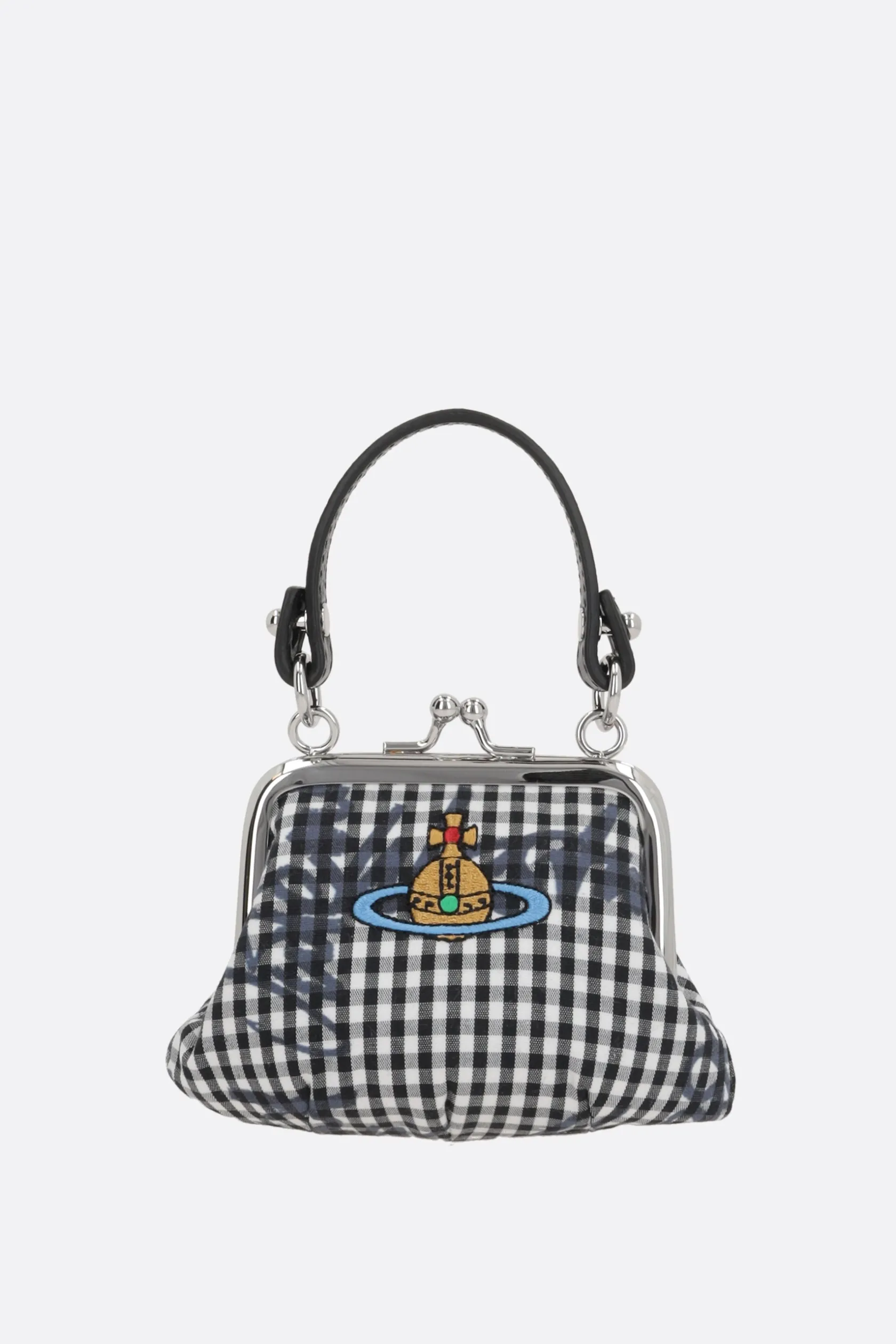 Piccola Pelletteria>VIVIENNE WESTWOOD portamonete mini in tessuto Gingham con catena Nero