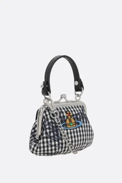 Piccola Pelletteria>VIVIENNE WESTWOOD portamonete mini in tessuto Gingham con catena Nero