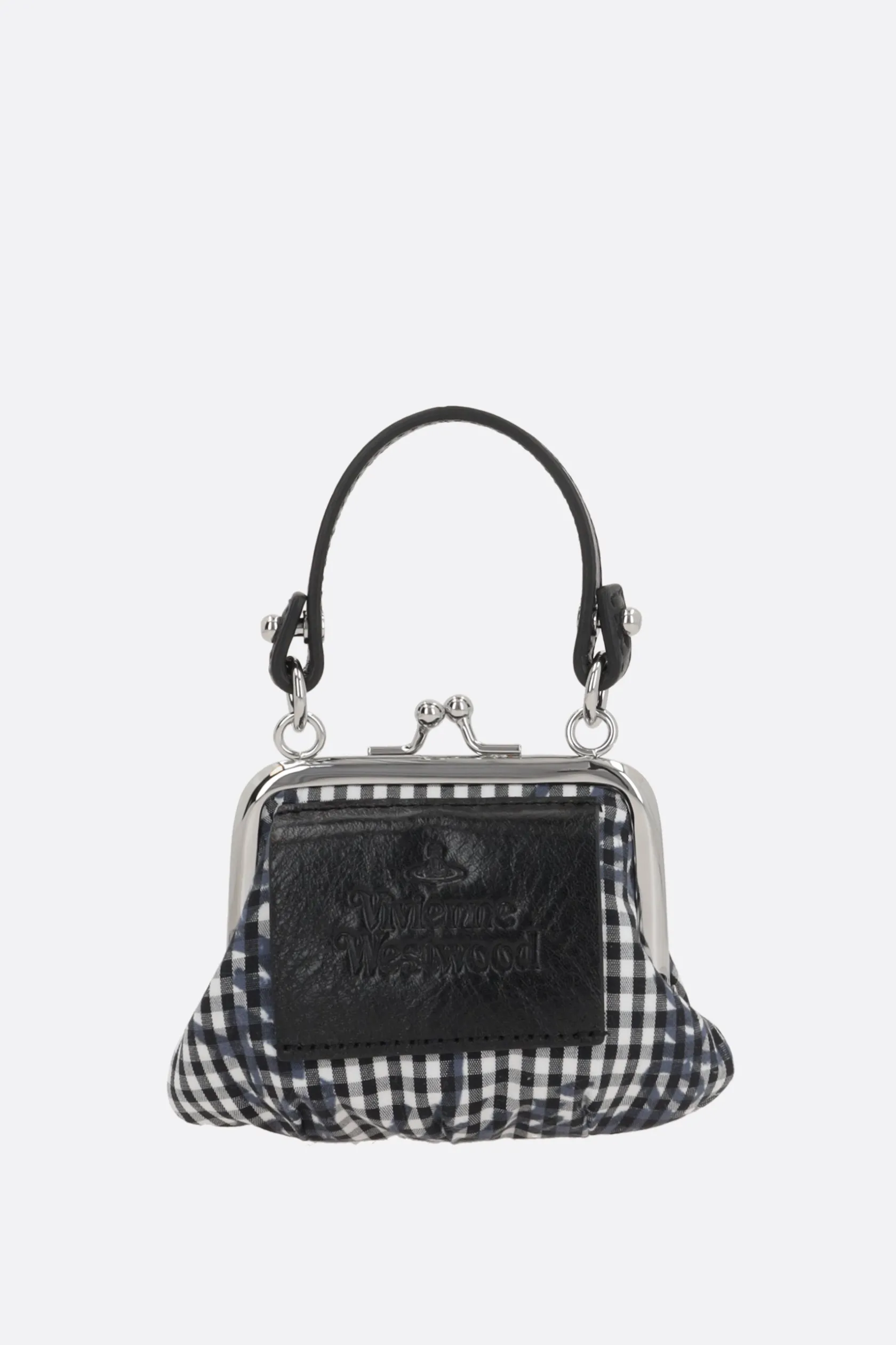 Piccola Pelletteria>VIVIENNE WESTWOOD portamonete mini in tessuto Gingham con catena Nero