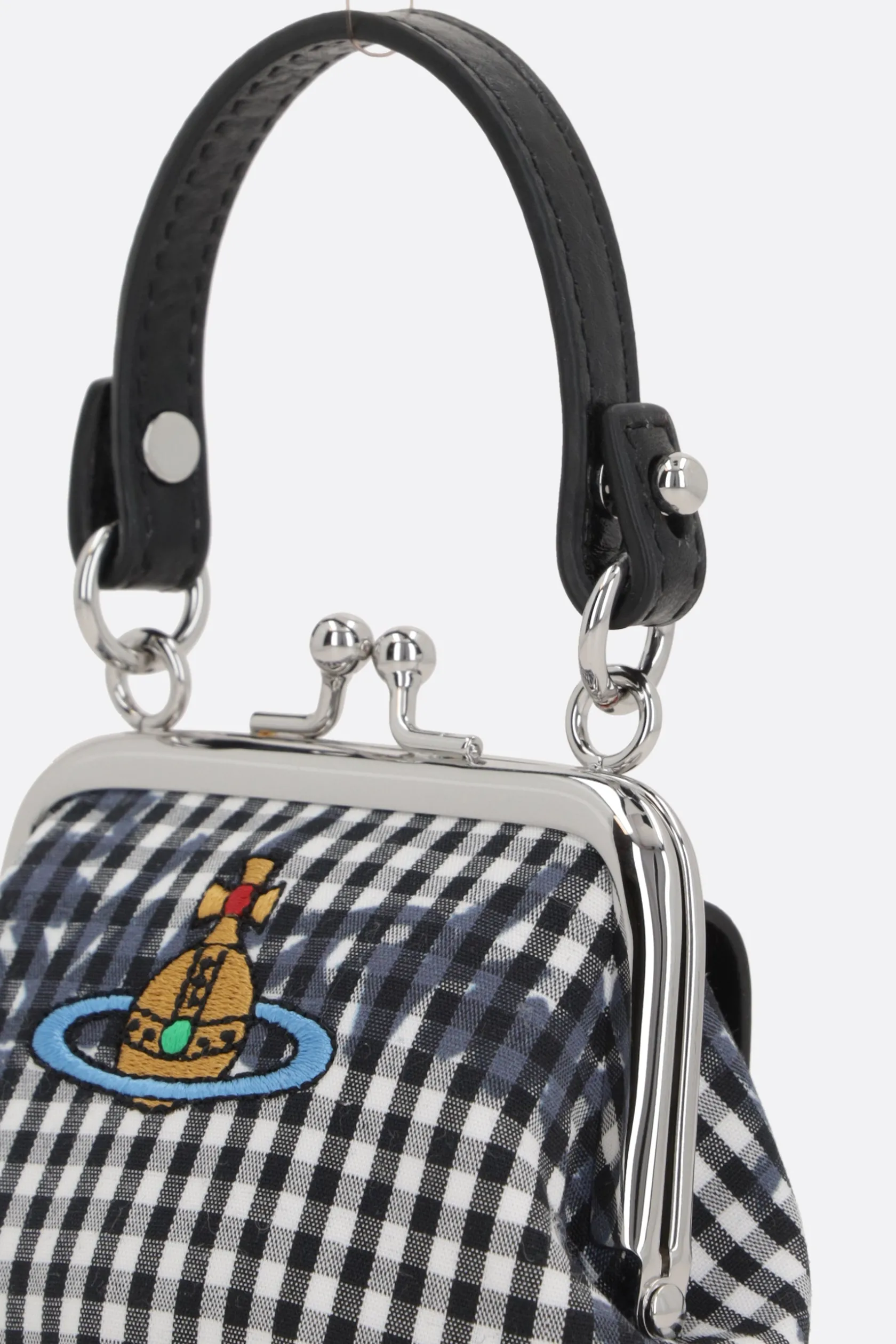 Piccola Pelletteria>VIVIENNE WESTWOOD portamonete mini in tessuto Gingham con catena Nero