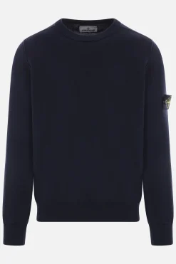 Topwear>STONE ISLAND pullover in cotone con badge logo Blu