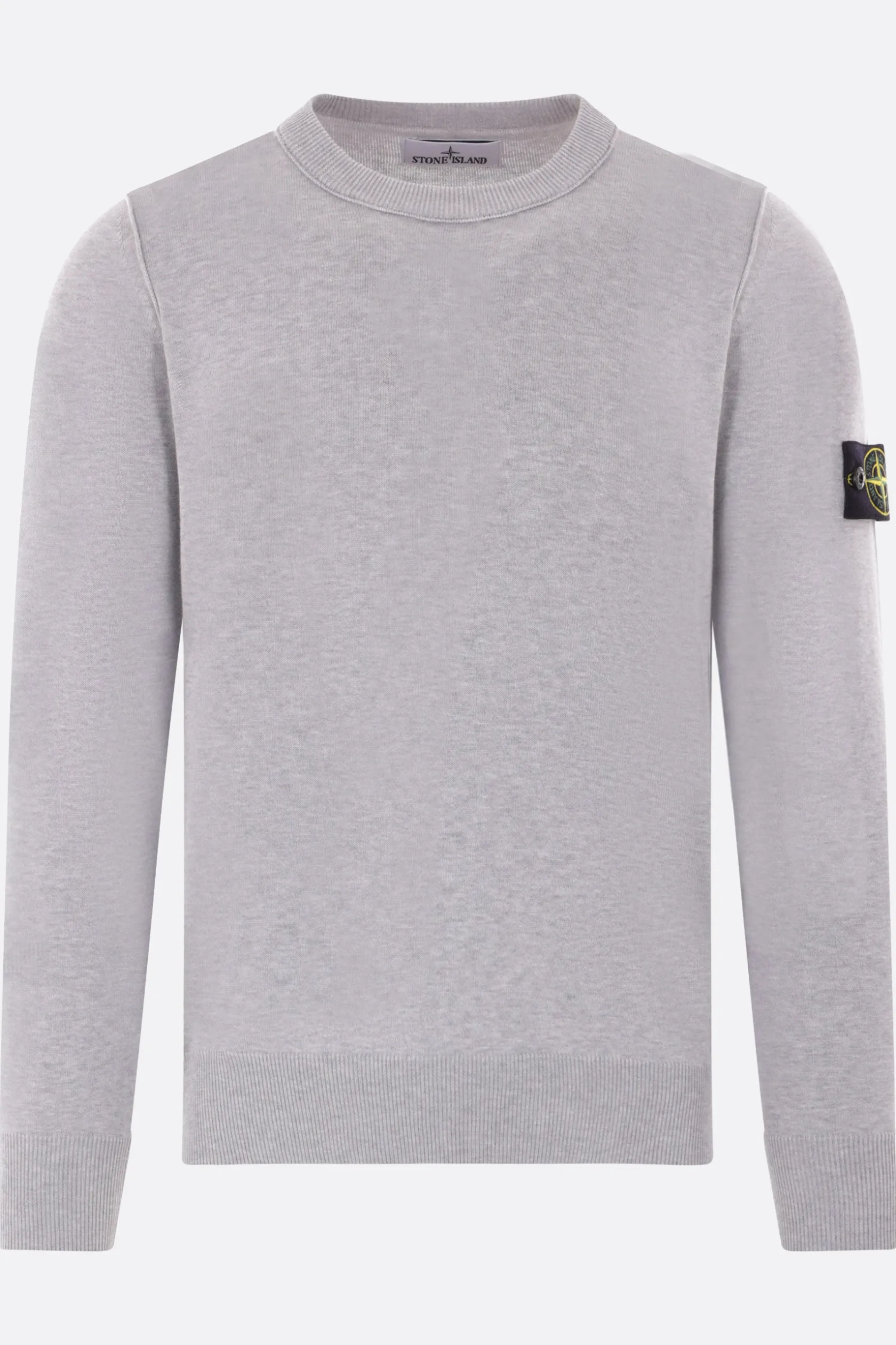 Topwear>STONE ISLAND pullover in cotone con badge logo Grigio