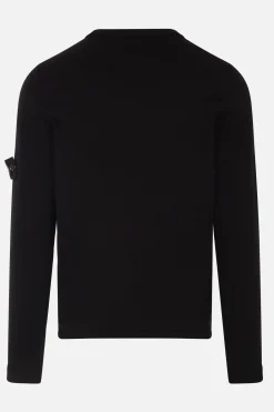 Topwear>STONE ISLAND pullover in cotone con badge logo Nero