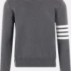 Topwear>THOM BROWNE pullover in cotone punto Milano Grigio