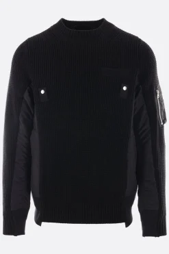 Topwear>SACAI pullover in lana e twill Nero
