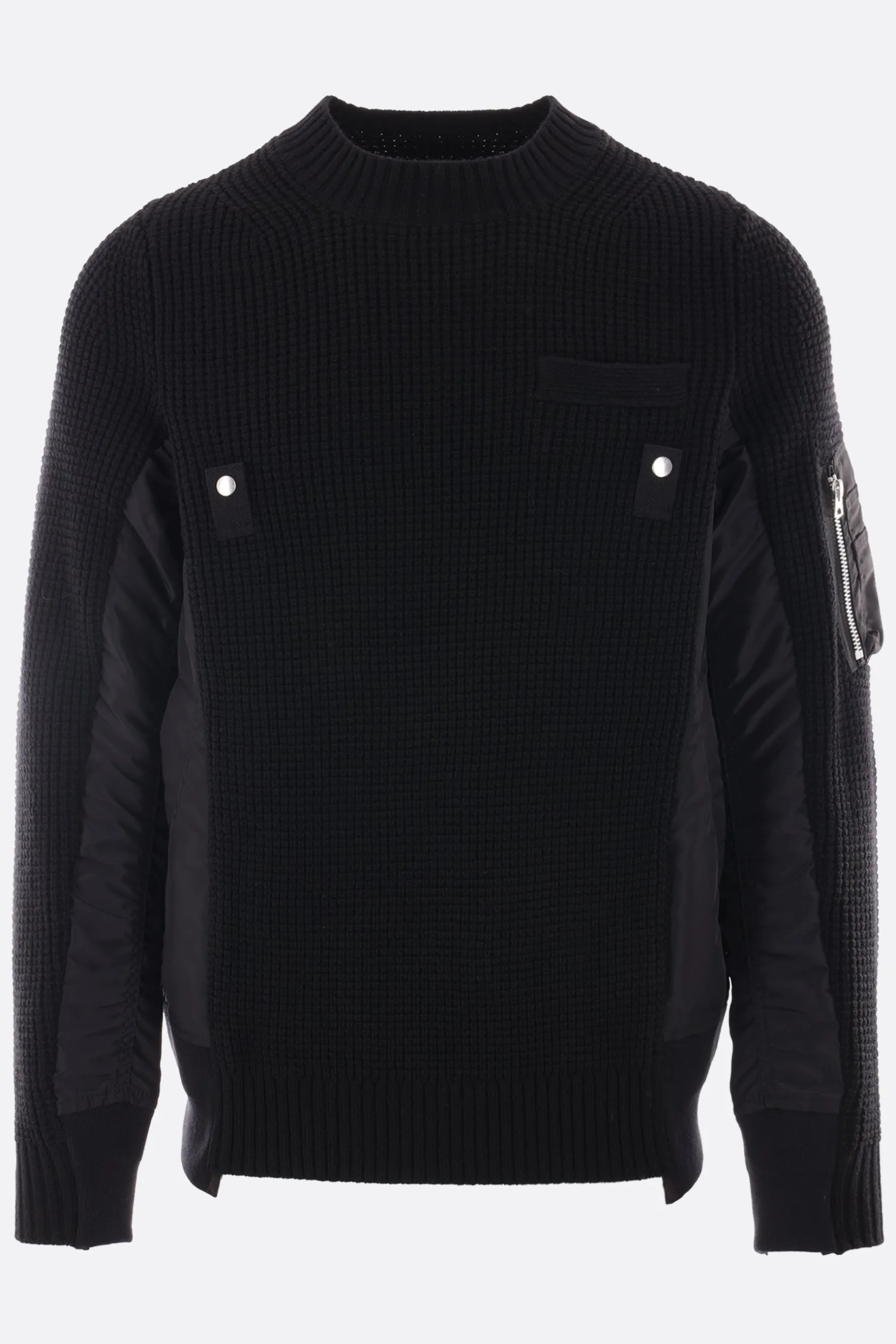 Topwear>SACAI pullover in lana e twill Nero