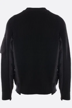 Topwear>SACAI pullover in lana e twill Nero