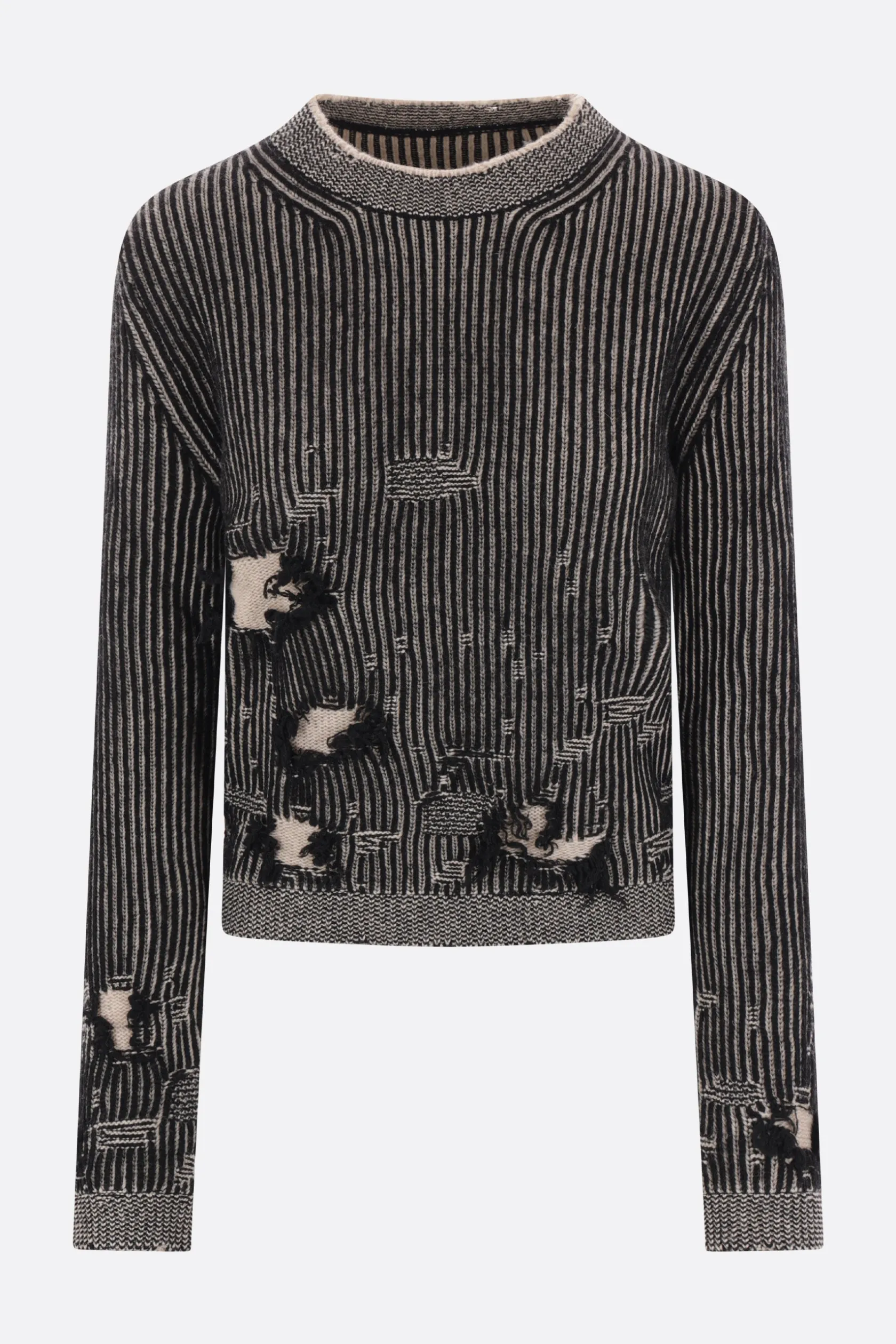 Topwear>MM6 pullover in misto lana effetto sdrucito Nero