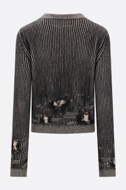 Topwear>MM6 pullover in misto lana effetto sdrucito Nero