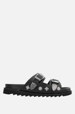 Sandali Flat>TOGA VIRILIS sandalo flat in pelle liscia con borchie Nero