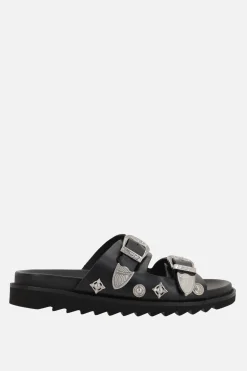 Sandali>TOGA PULLA sandalo flat in pelle liscia con borchie Nero