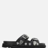 Sandali Flat>TOGA VIRILIS sandalo flat in pelle liscia con borchie Nero