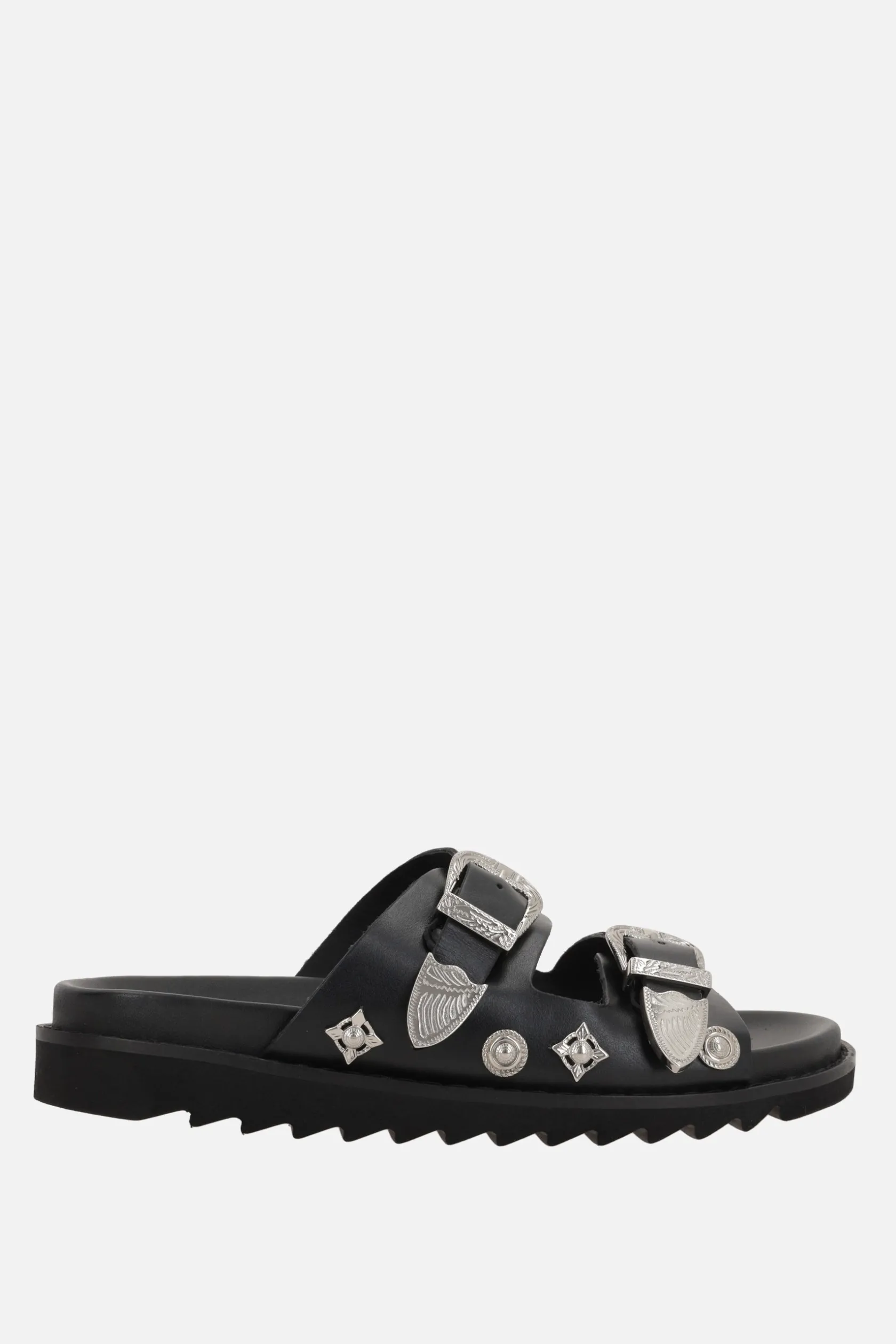 Sandali>TOGA PULLA sandalo flat in pelle liscia con borchie Nero