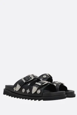 Sandali Flat>TOGA VIRILIS sandalo flat in pelle liscia con borchie Nero